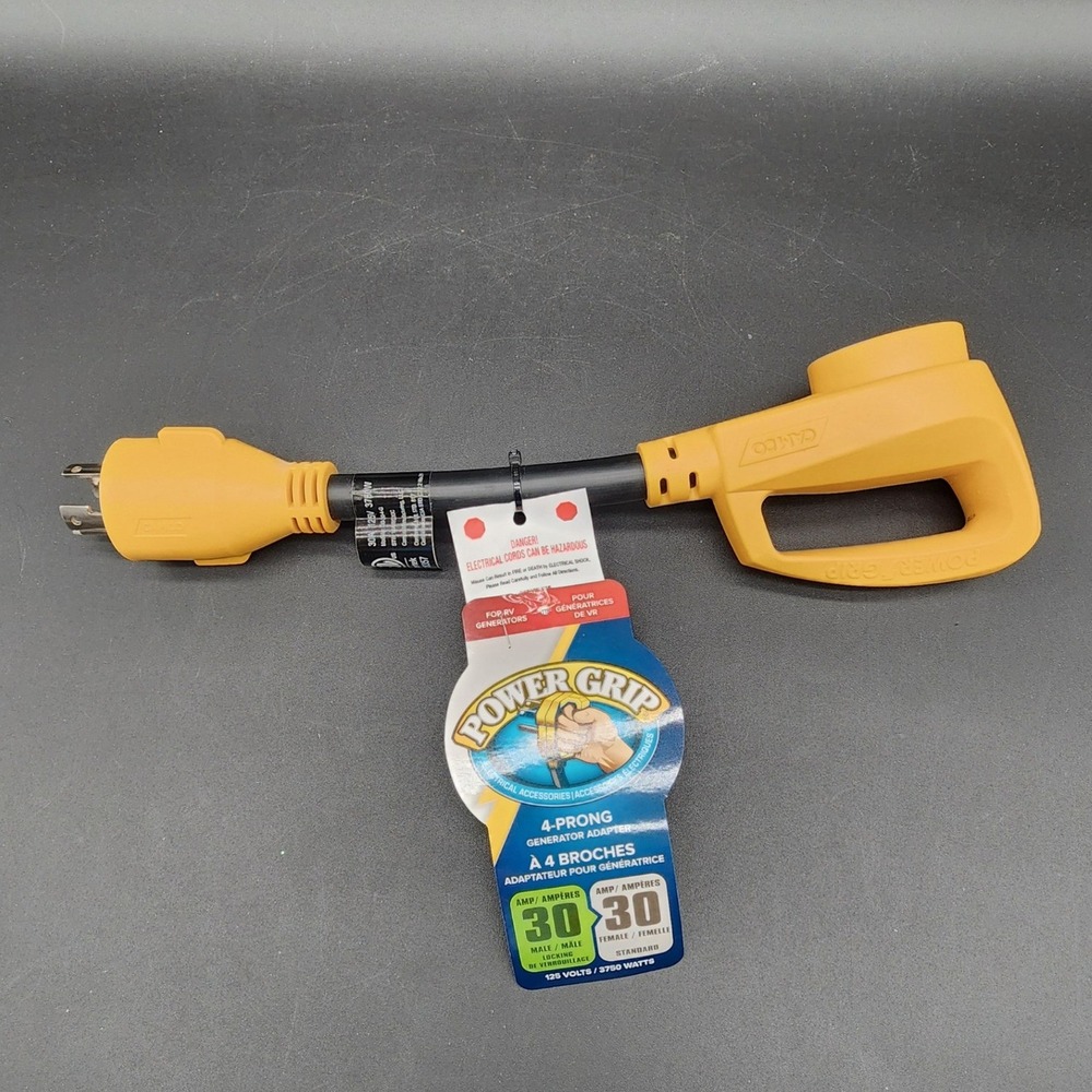 Camco 30 Amp Yellow 4-Prong Generator Adapter RV Power Grip Locking Plug 55357